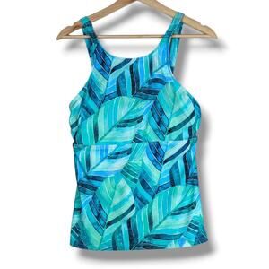 Next‎ Tankini Swimsuit Swim Top fits bra size 36B / 36C Tropical Palm Blue Green